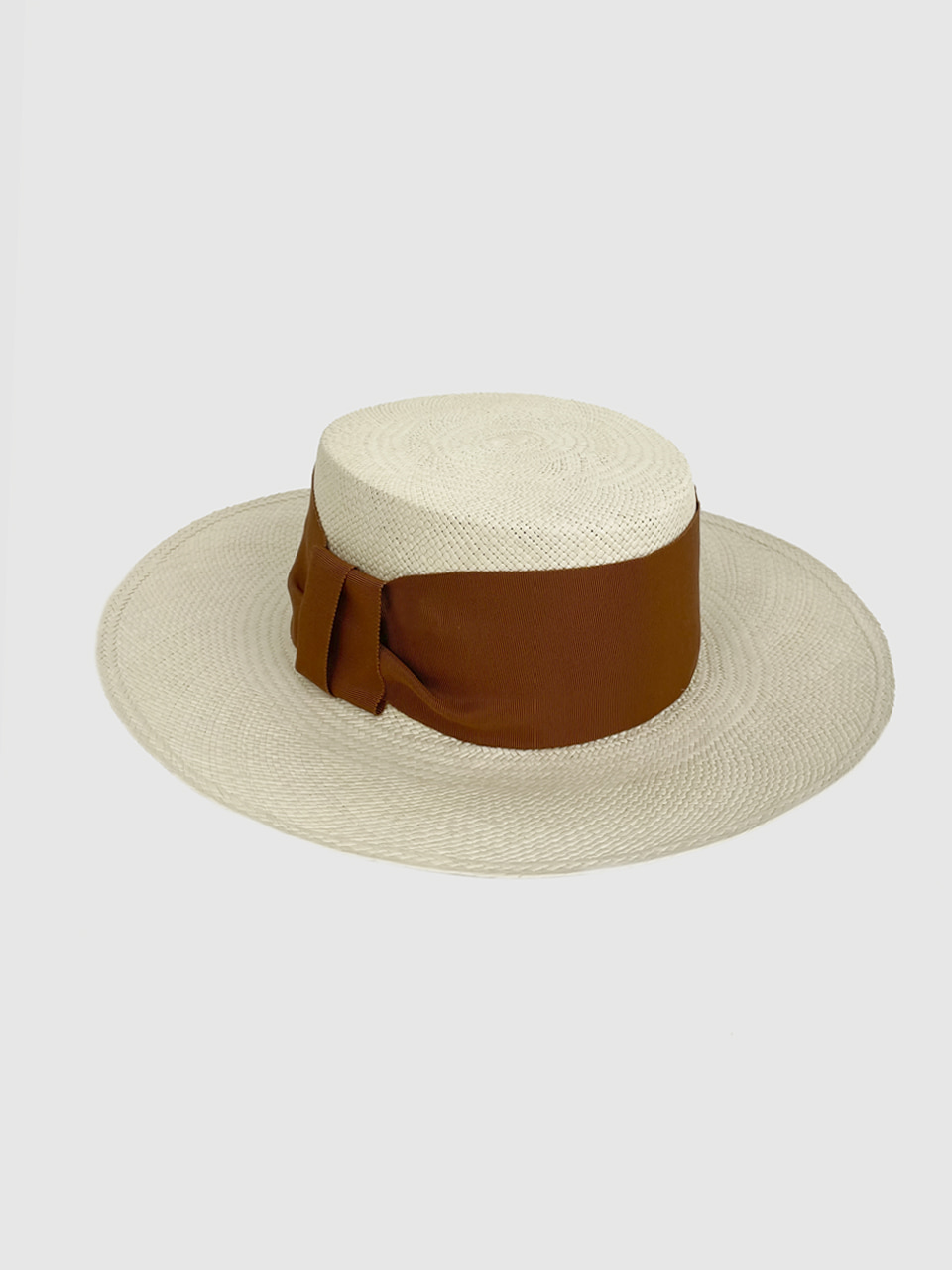 French Bold Ribbon Panama Hat &#039;Boater&#039; Brick