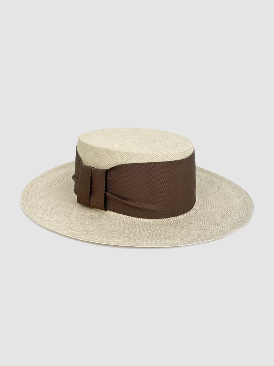 French Bold Ribbon Panama Hat &#039;Boater&#039; Brown